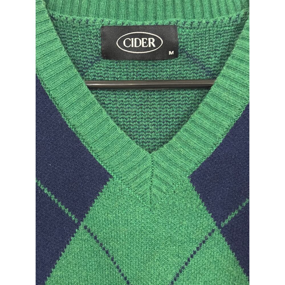 Cider Argyle Sweater Vest Green Navy V-Neck Knit Cropped Preppy Size M - Picture 2 of 3